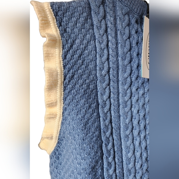 Cider Crop Sweater Vest Ruffle Pom Pom Cable Knit BOHO Blue Pink Orange LG NWT - Picture 9 of 14